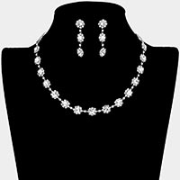 Floral Crystal Rhinestone Collar Necklace