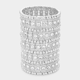 Wide crystal metal stretch bracelet