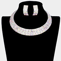 5Rows Crystal Rhinestone Choker Cuff Necklace