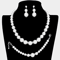 3PCS - Pearl Necklace Bracelet Set