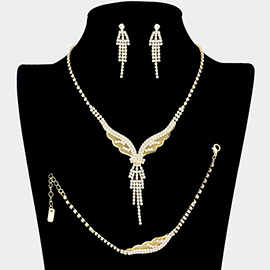 Dropped Rhinestone Necklace Jewelry Set