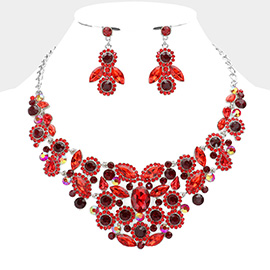 Floral Crystal Rhinestone Cluster Evening Necklace