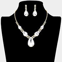 Glass crystal teardrop accented rhinestone necklace