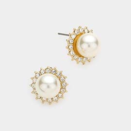 Crystal Trimmed Pearl Stud Earrings