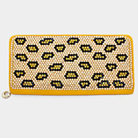 Yellow Tone Leopard Crystal Wallet