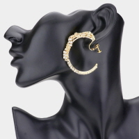 Crystal Rhinestone Chain Hoop Clip On Earrings