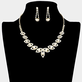 Crystal Rhinestone Pearl Leaf Necklace