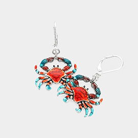 Metal Lacquered Crab Dangle Earrings