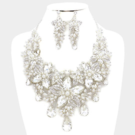 Crystal Pearl Flower Vine Evening Necklace