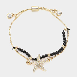 Crystal Starfish Charm Layered Pull Tie Cinch Bracelet