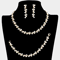 3-PCS Rhinestone Pearl Necklace