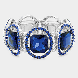 Pave oval trim glass crystal stretch evening bracelet