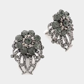 Floral Rhinestone Clip On Earrings