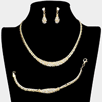 3PCS - Rhinestone Pave Metal Chain Necklace Jewelry Set