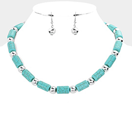 Metal Ball Accented Turquoise Necklace