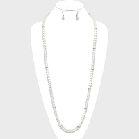Metallic Bead & Pearl Long Necklace
