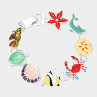 Crab Sand Dollar Dolphin Shell Fish Turtle Link Magnetic Bracelet