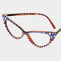 American Flag _ Crystal Cat Eye Clear Lens Sunglasses 
