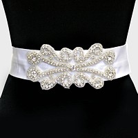 Bridal Wedding Crystal & Bead Ribbon Belt / Headband