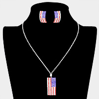 American USA Flag Crystal Necklace