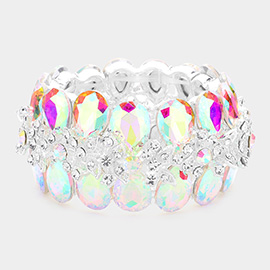 Glass Crystal Double Teardrop Vine Stretch Evening Bracelet
