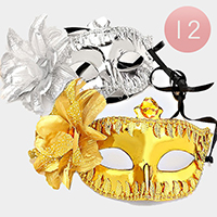 12 PCS - Venetian Masquerade Half Masks with Flower