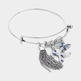 Metal Chain Tassel & Starfish Pearl Coral Charm Hook Bracelet