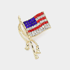 Crystal Pave American USA Flag Pin Brooch