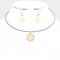 Crystal detail star pendant wire choker necklace