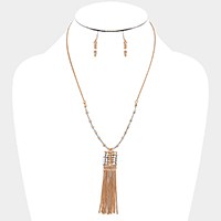 Beaded metal chain fringe necklace