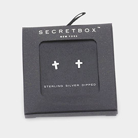 Secret Box _ Sterling Silver Dipped Metal Cross Stud Earrings