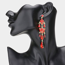 Crystal rhinestone triple teardrop chandelier evening earrings
