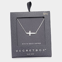 Secret Box _ White Gold Dipped Metal Cross Pendant Necklace