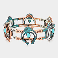 Turquoise tribal metal double horn stretch bracelet
