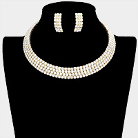 4-Row crystal Rhinestone Banded Open Choker Necklace
