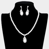 Crystal Pave Teardrop Pearl Pendant Necklace