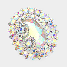 Oval Glass Crystal Double Flower Pin Brooch
