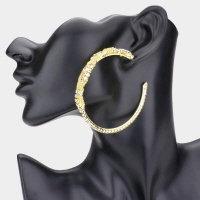 Twisted rhinestone & metal chain hoop earrings
