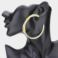 Twisted rhinestone & metal chain hoop earrings