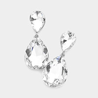 Glass crystal double teardrop evening earrings