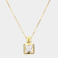 X shape point rhinestone pave pendant necklace