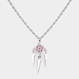 Crystal Embellished Triple Spike Pendant Necklace