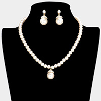 Pave cap pearl pendant necklace