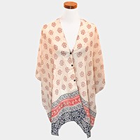 Damask pattern multi-way cover up with buttons