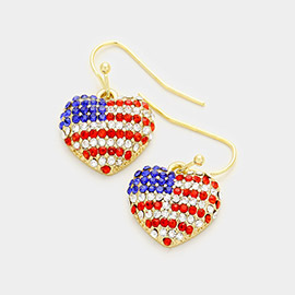Pave American flag heart earrings