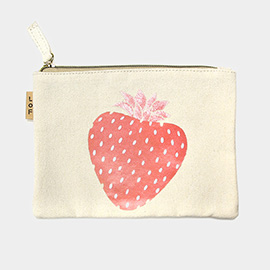 Strawberry Printed Cotton Canvas Eco Pouch Bag