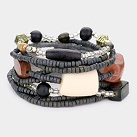 10PCS - Wood Resin Beaded Stretch Bracelets