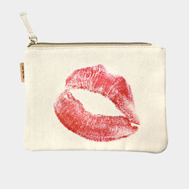 Lips Printed Cotton Canvas Eco Pouch Bag