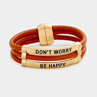 Don't Worry Be Happy Faux Leather Magnetic Bracelet