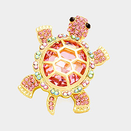 Stone Embellished Turtle Pin Brooch